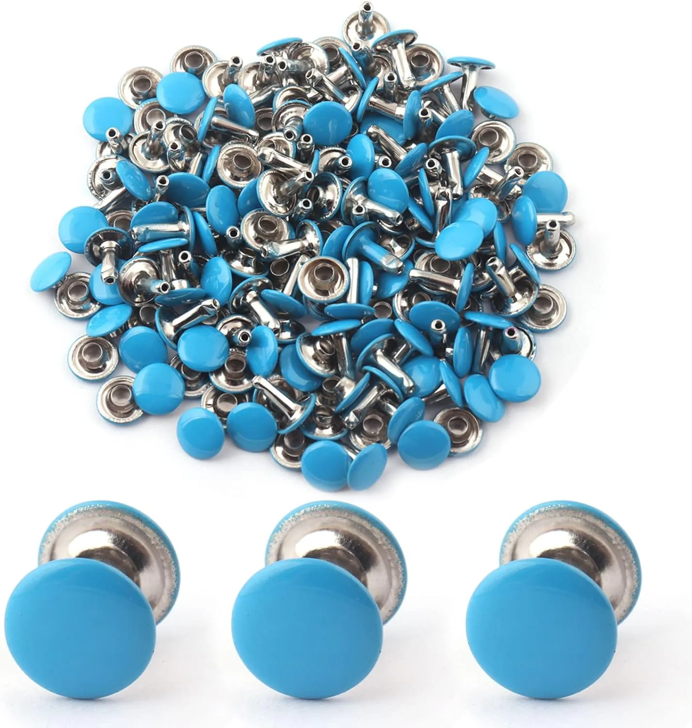 Sky Blue Leather Rivets-9mm Double Cap Rivet Rivets Kit for Leather Craft 60 Sets Rivets Leather Decoration Rivet Studs for Purse Bags Handbags