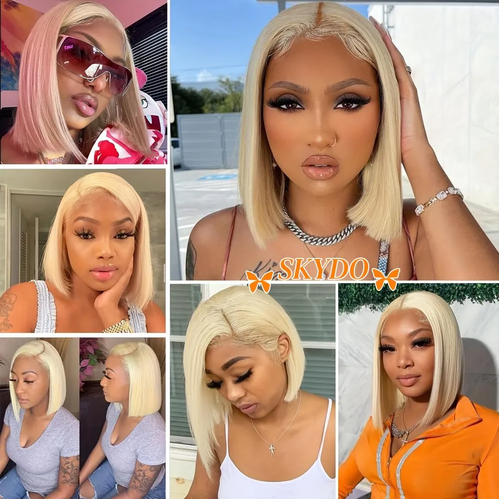 SKYDO 613 Blonde Bob Wig Human Hair 13x4 HD Bob Lace Front Wigs Human Hair Pre Plucked 180 Density Blonde Wig Human Hair Short Bob Wigs for Women 10 Inch
