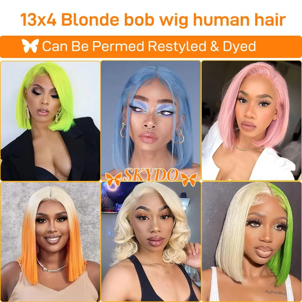 SKYDO 613 Blonde Bob Wig Human Hair 13x4 HD Bob Lace Front Wigs Human Hair Pre Plucked 180 Density Blonde Wig Human Hair Short Bob Wigs for Women 10 Inch