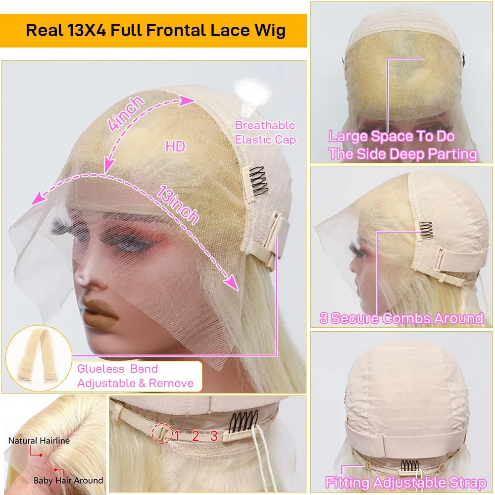 SKYDO 613 Blonde Bob Wig Human Hair 13x4 HD Bob Lace Front Wigs Human Hair Pre Plucked 180 Density Blonde Wig Human Hair Short Bob Wigs for Women 10 Inch