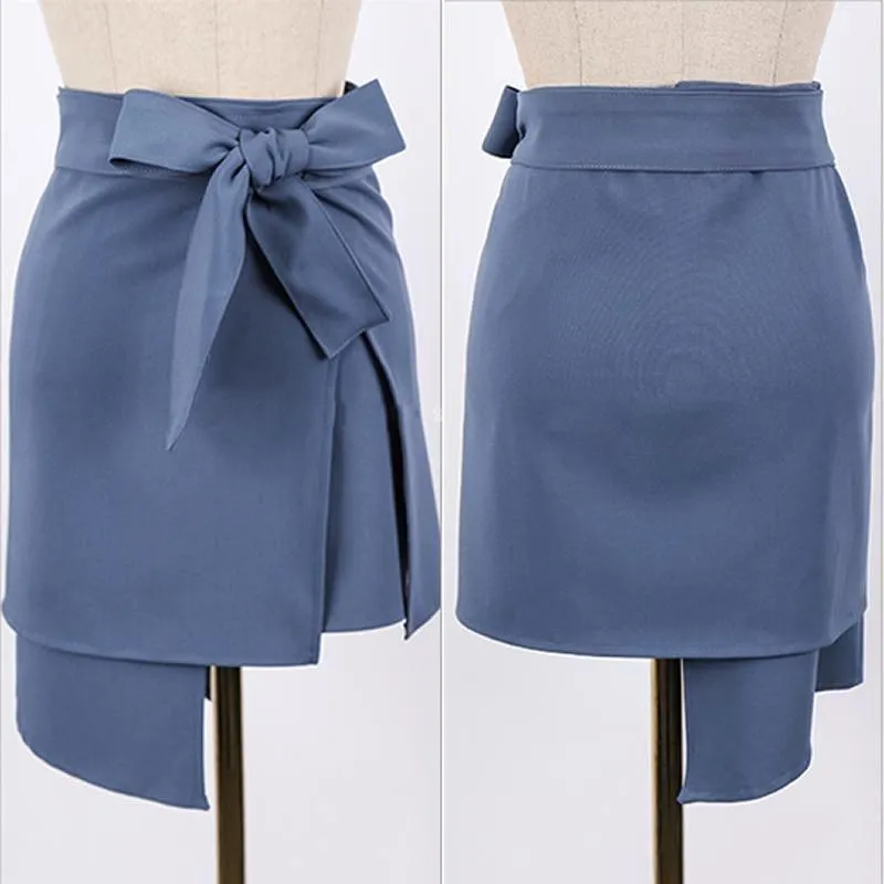 Sleeveless Lace Bowknot Irregular Mini Skirt Two Piece Dress Suit