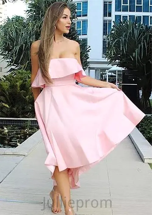 Sleeveless Strapless Asymmetrical A-line/Princess Satin Bridesmaid Dresseses With Bowknot Ruffles Mayra DQP0025539