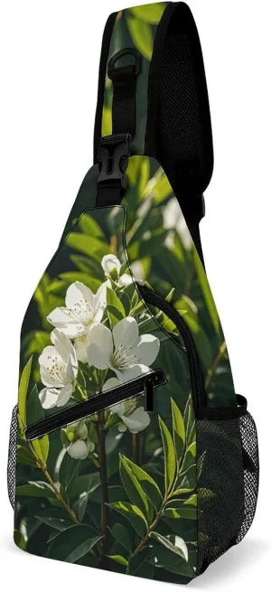 Sling Bag for Men Women White Natural Greenery Twig Chest Bag Casual Crossbody Bag Sling Backpack for Travel Daypack