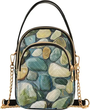 Sling Bag for Women Colored Cobble Stone Print, Fashion Crossbody Handbags Purse with Chain Strap Top handle 5.91×3.15×8.27 Inches