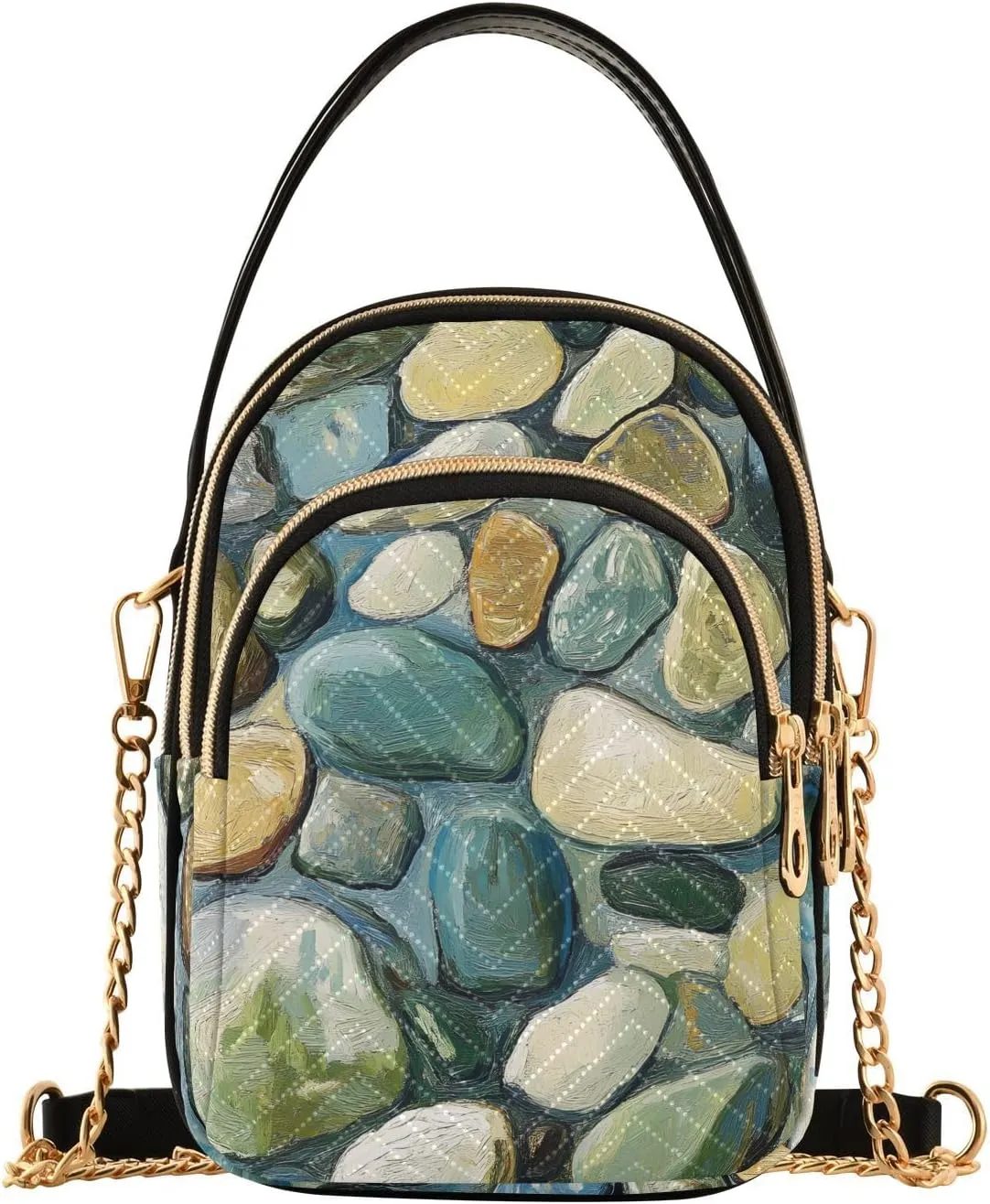 Sling Bag for Women Colored Cobble Stone Print, Fashion Crossbody Handbags Purse with Chain Strap Top handle 5.91×3.15×8.27 Inches
