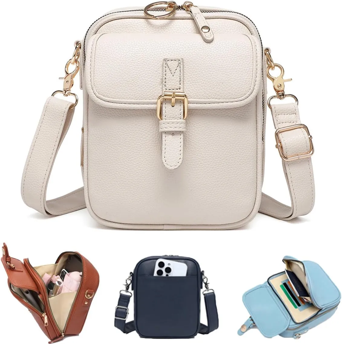 Small Crossbody Bags for Women, Vintage Messenger Bag, Womens Cell Phone Shoulder Bags Wallet Purses with 10 Card Slots (White)