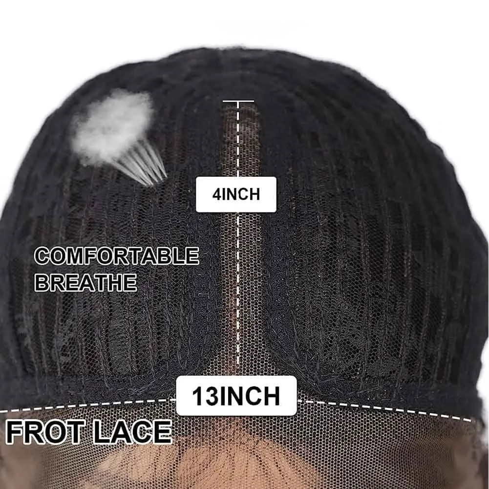 SOKU Afro Curly Lace Front Wig Synthetic Highlights Brown 20 Inch Kinky Straight with Curly Ends Crimp to Curl T Part Transparent Lace Front Wig for Black Women