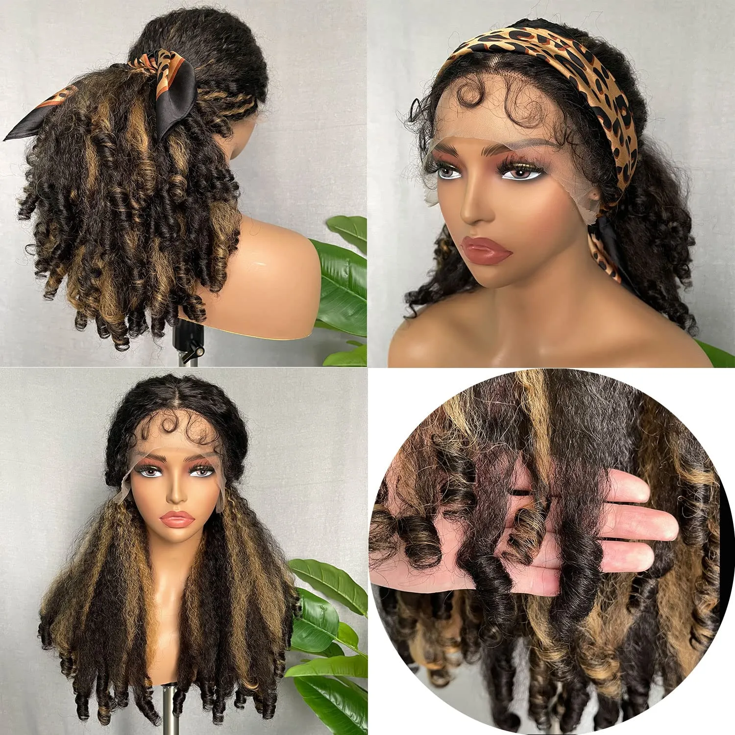 SOKU Afro Curly Lace Front Wig Synthetic Highlights Brown 20 Inch Kinky Straight with Curly Ends Crimp to Curl T Part Transparent Lace Front Wig for Black Women