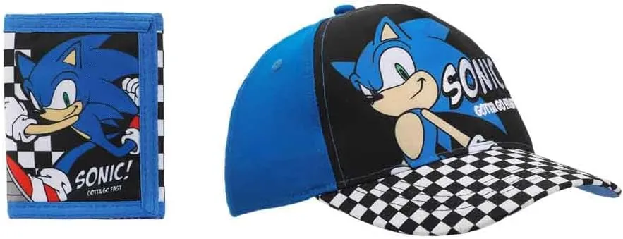 Sonic The Hedgehog Character & Checkered Patterns 2-Piece Curved Snapback Hat & Bi-Fold Wallet Set