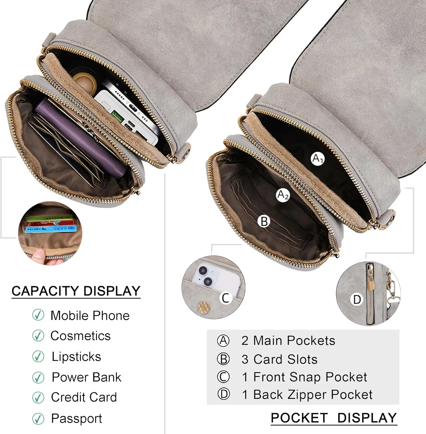 Soperwillton Crossbody Bags for Women Vegan Leather Purse Small Shoulder Handbags with Wide Adjustable Strap