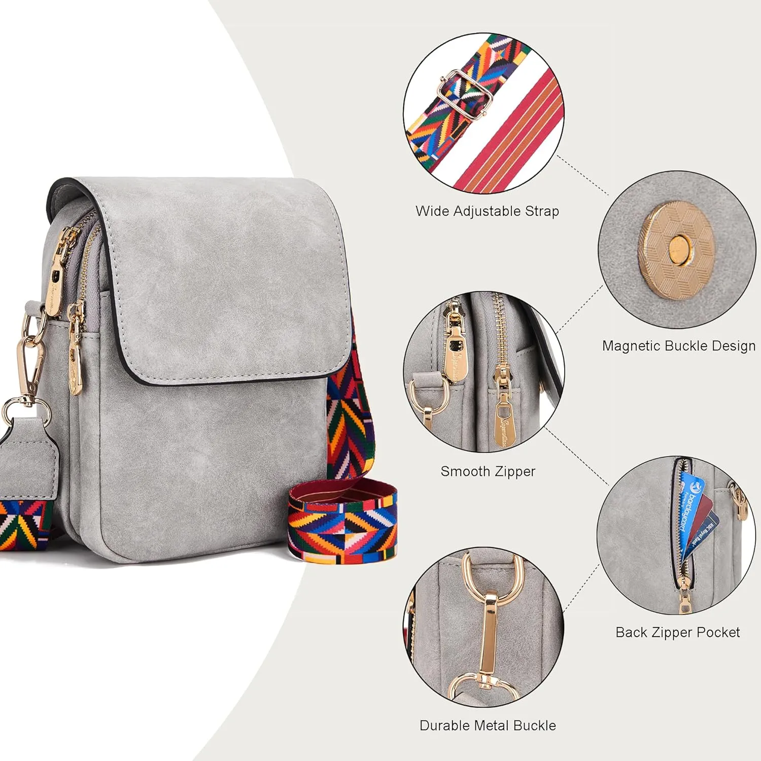 Soperwillton Crossbody Bags for Women Vegan Leather Purse Small Shoulder Handbags with Wide Adjustable Strap