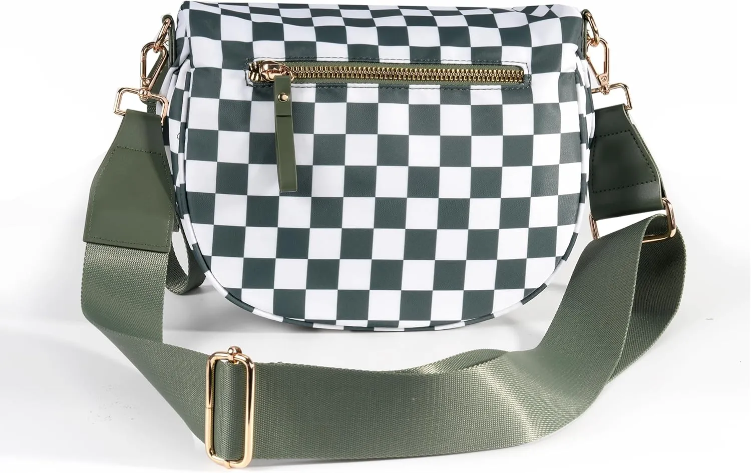 Spacious Checkered Nylon Crossbody Bag Bum Bag Checkered Handbags Wallets for Women
