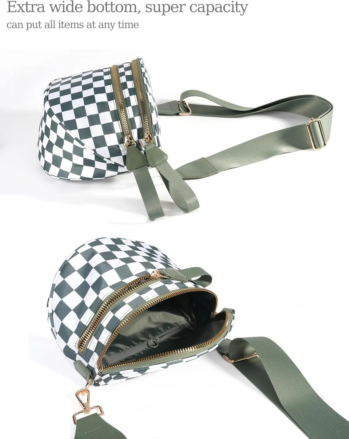 Spacious Checkered Nylon Crossbody Bag Bum Bag Checkered Handbags Wallets for Women