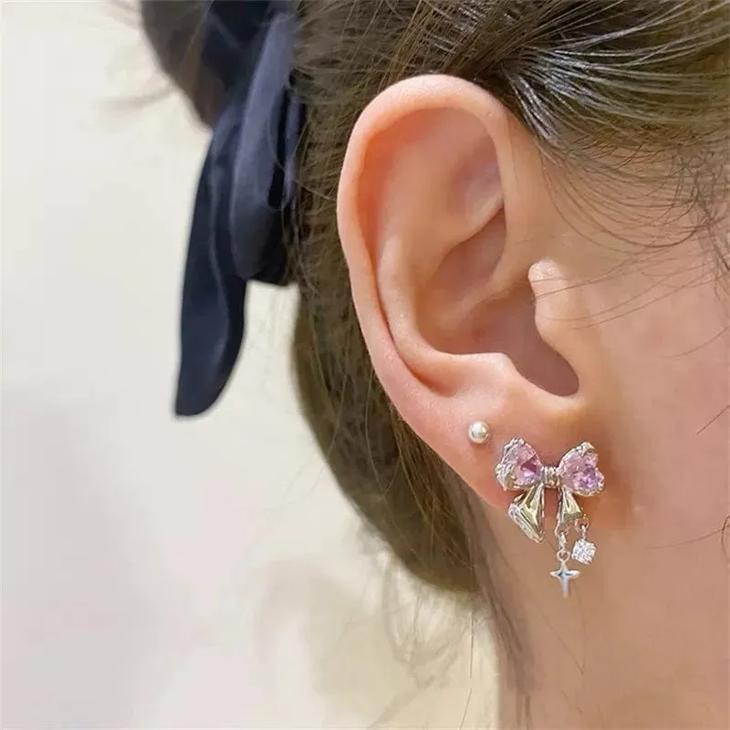 Star Crystal Butterfly Bowknot Earrings