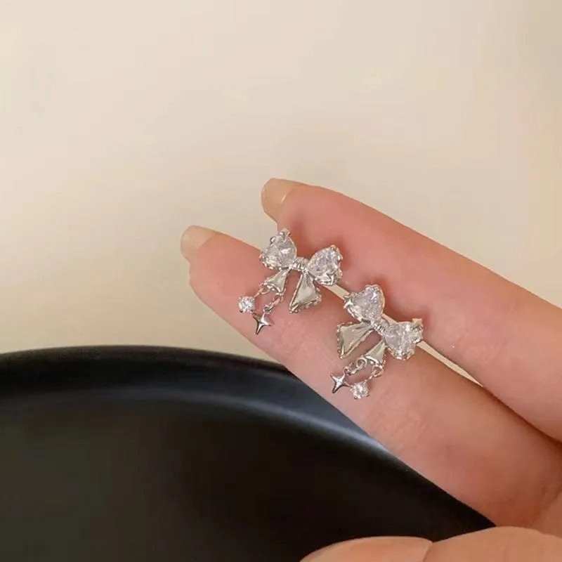 Star Crystal Butterfly Bowknot Earrings