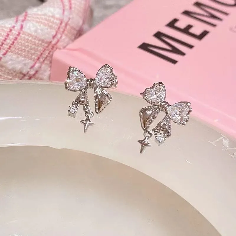 Star Crystal Butterfly Bowknot Earrings