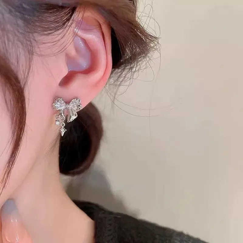 Star Crystal Butterfly Bowknot Earrings