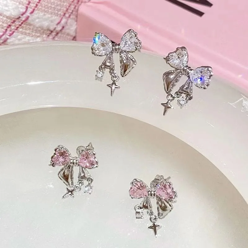 Star Crystal Butterfly Bowknot Earrings