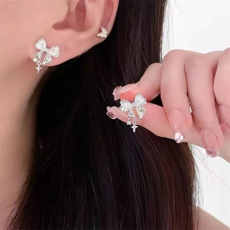 Star Crystal Butterfly Bowknot Earrings