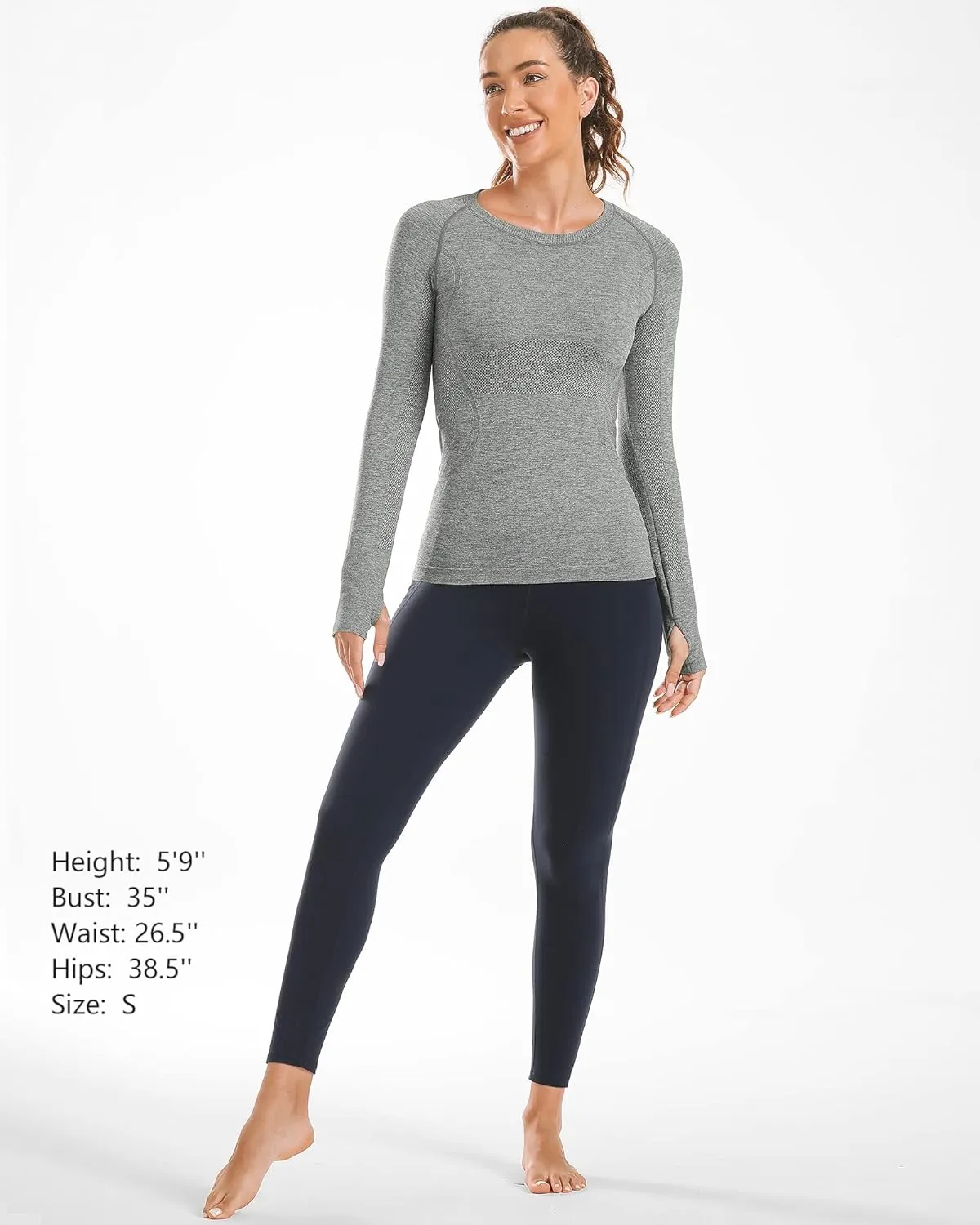 Stelle Women Workout Shirts Seamless Long Sleeve Yoga Tops with Thumb Holes for Sports Running Breathable Athletic Slim Fit