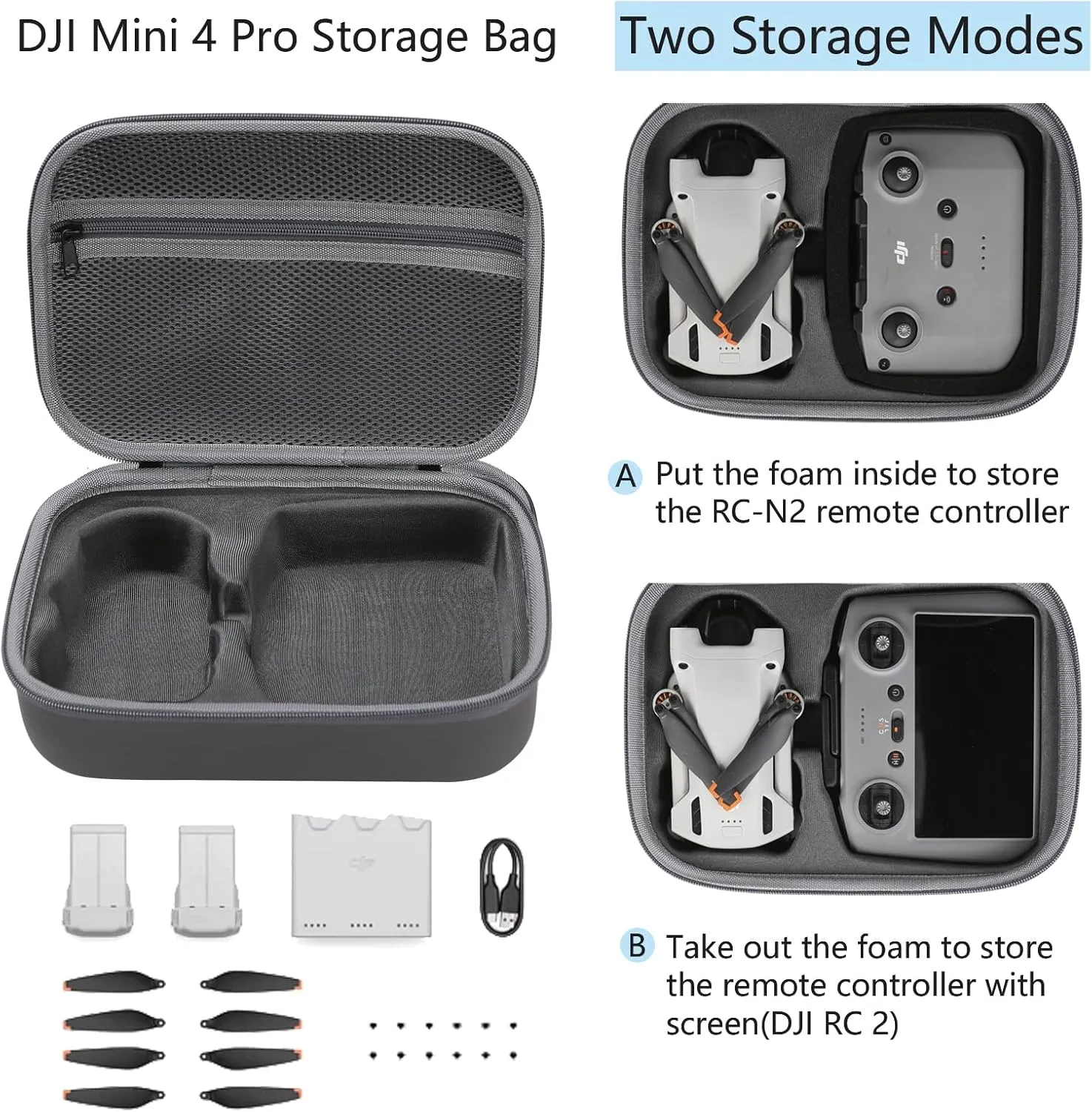 Storage Bag for Mini4 -Mini 4 Pro Drone Case Hard Shell Travel Carrying case Compatible with Mini 4 Pro, DJI RC 2/DJI RC-N2 Remote Controller & Accessories