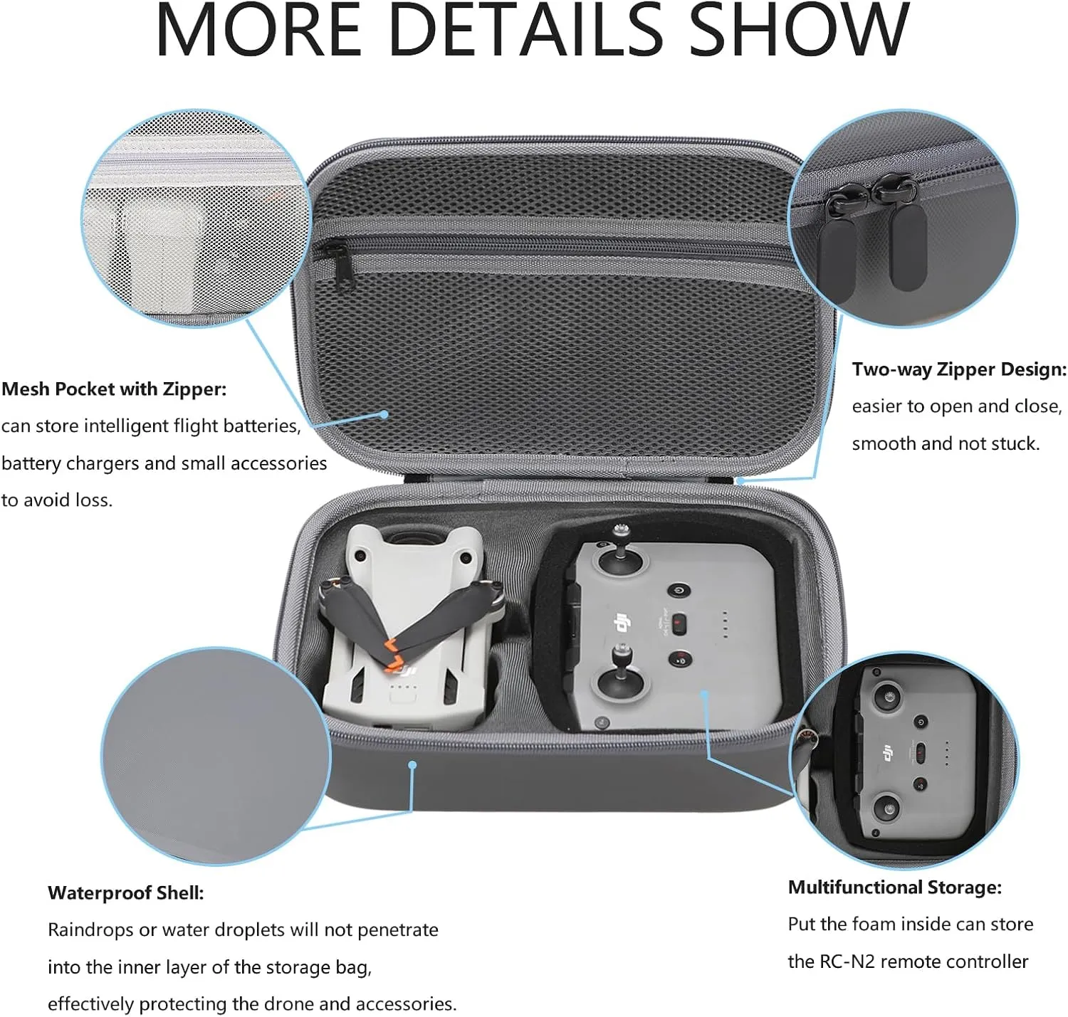 Storage Bag for Mini4 -Mini 4 Pro Drone Case Hard Shell Travel Carrying case Compatible with Mini 4 Pro, DJI RC 2/DJI RC-N2 Remote Controller & Accessories