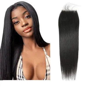 Straight 4x4 HD Lace Closure Human Hair,12A Transparent Lace Closure 100% Remy Human Hair Free Part Hand Tied Swiss Lace Closures Pre Plucked with Baby Hair Front Only Natural Black(10 Inch)