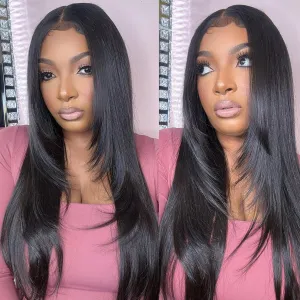 Straight Lace Front Wigs 13x4x1 Middle Part Synthetic Lace Wigs for Black Women (Natural Black, 16 Inch)