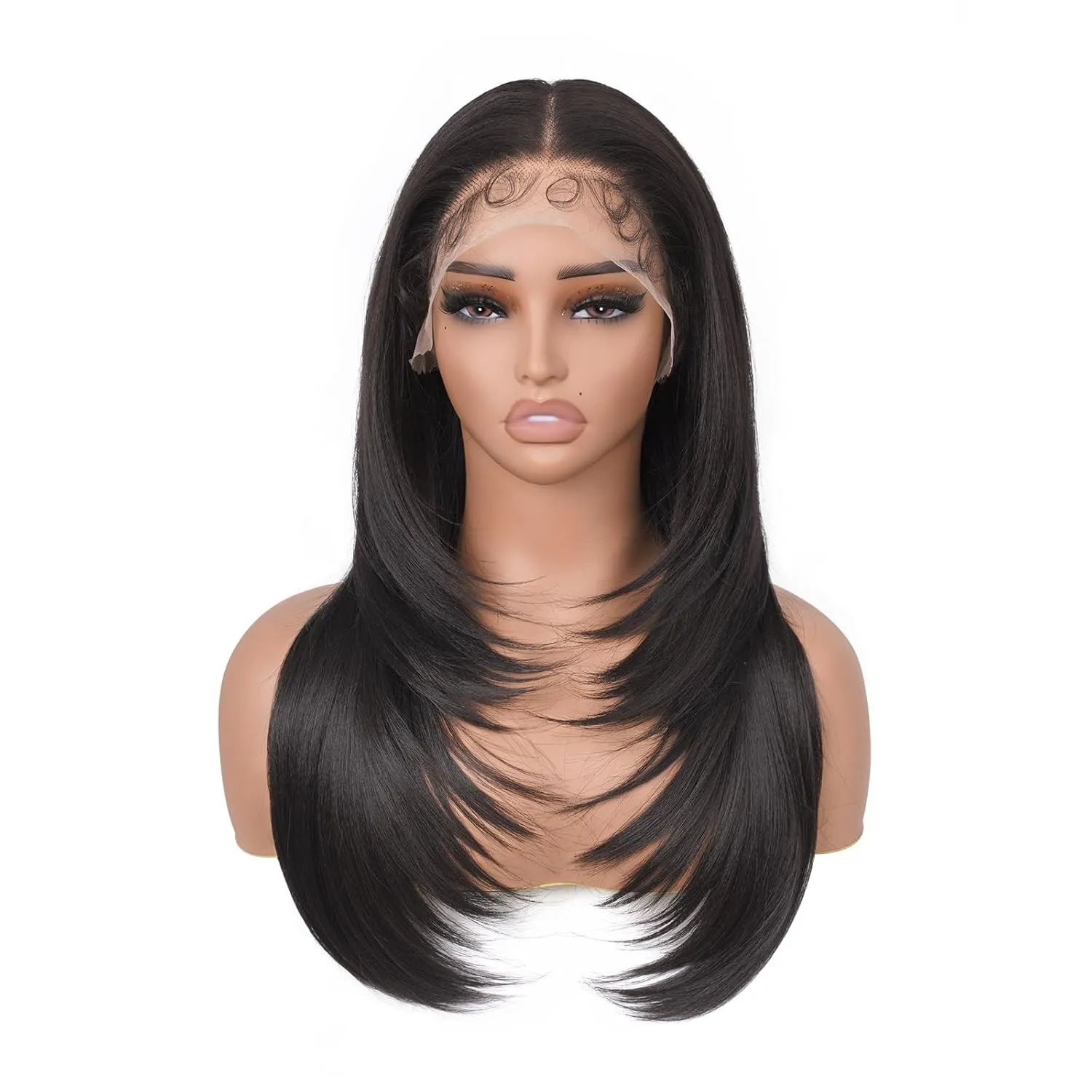 Straight Lace Front Wigs 13x4x1 Middle Part Synthetic Lace Wigs for Black Women (Natural Black, 16 Inch)