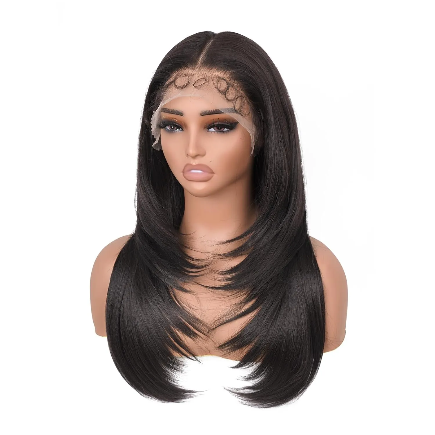Straight Lace Front Wigs 13x4x1 Middle Part Synthetic Lace Wigs for Black Women (Natural Black, 16 Inch)
