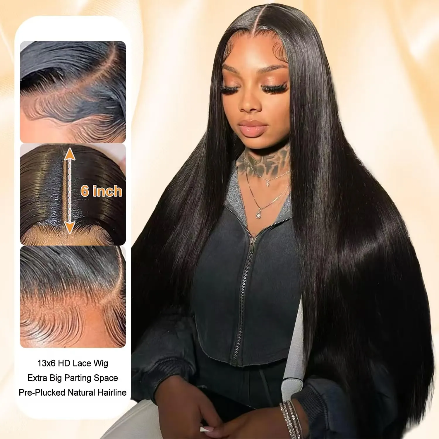 Straight Lace Front Wigs Human Hair 13x6 Lace Front Wigs Human Hair Pre Plucked 200 Density Glueless Straight HD Lace Frontal Wigs Real Hair Pre Plucked With Baby Hair Natural Black 32 Inch