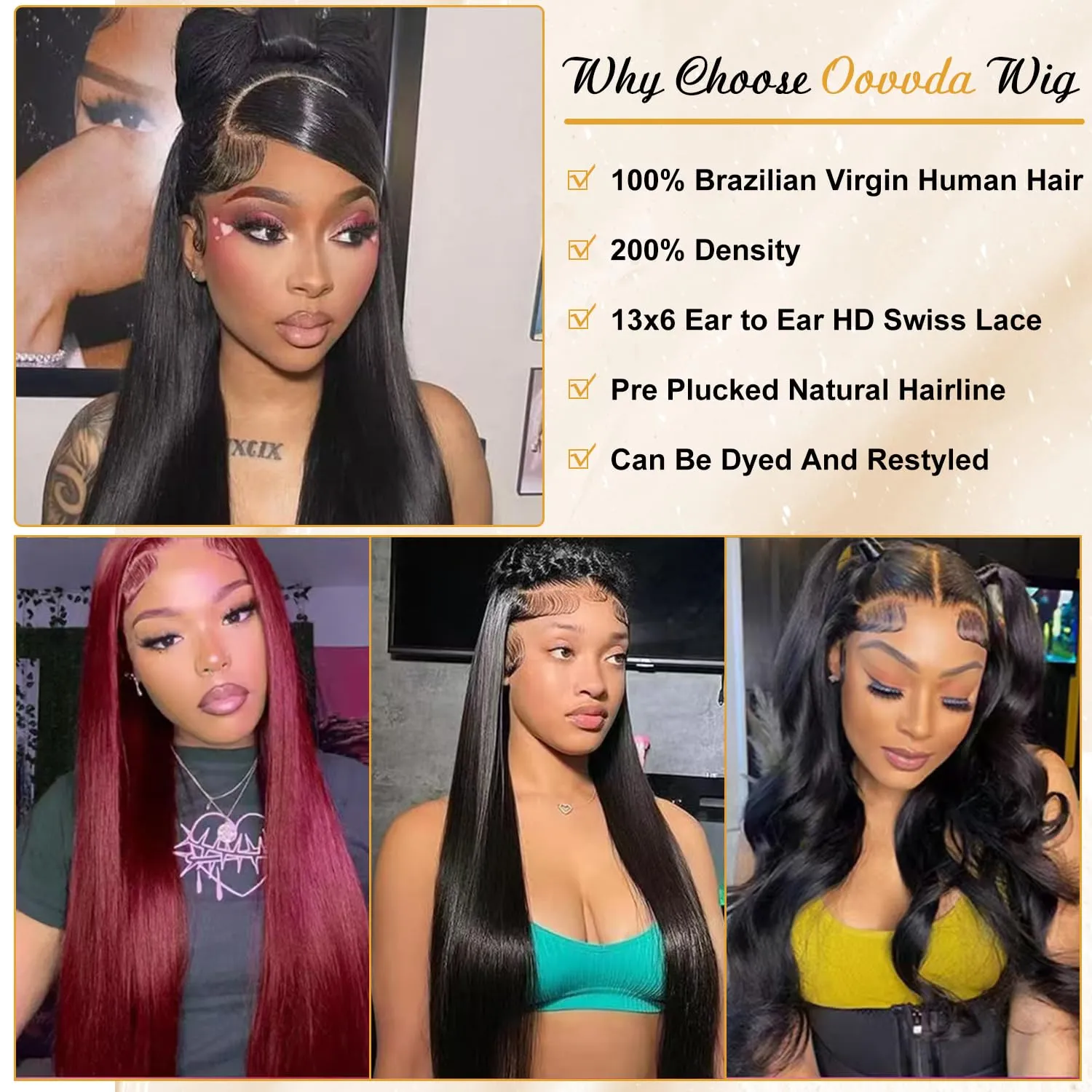 Straight Lace Front Wigs Human Hair 13x6 Lace Front Wigs Human Hair Pre Plucked 200 Density Glueless Straight HD Lace Frontal Wigs Real Hair Pre Plucked With Baby Hair Natural Black 32 Inch