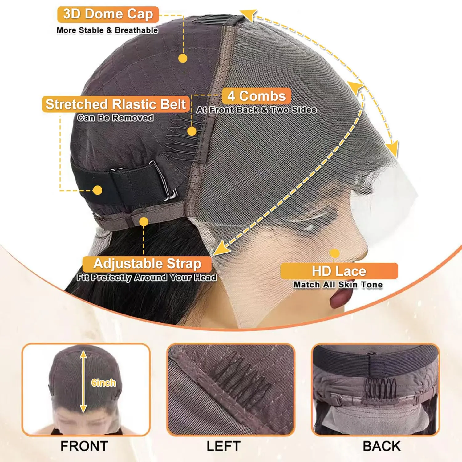 Straight Lace Front Wigs Human Hair 13x6 Lace Front Wigs Human Hair Pre Plucked 200 Density Glueless Straight HD Lace Frontal Wigs Real Hair Pre Plucked With Baby Hair Natural Black 32 Inch
