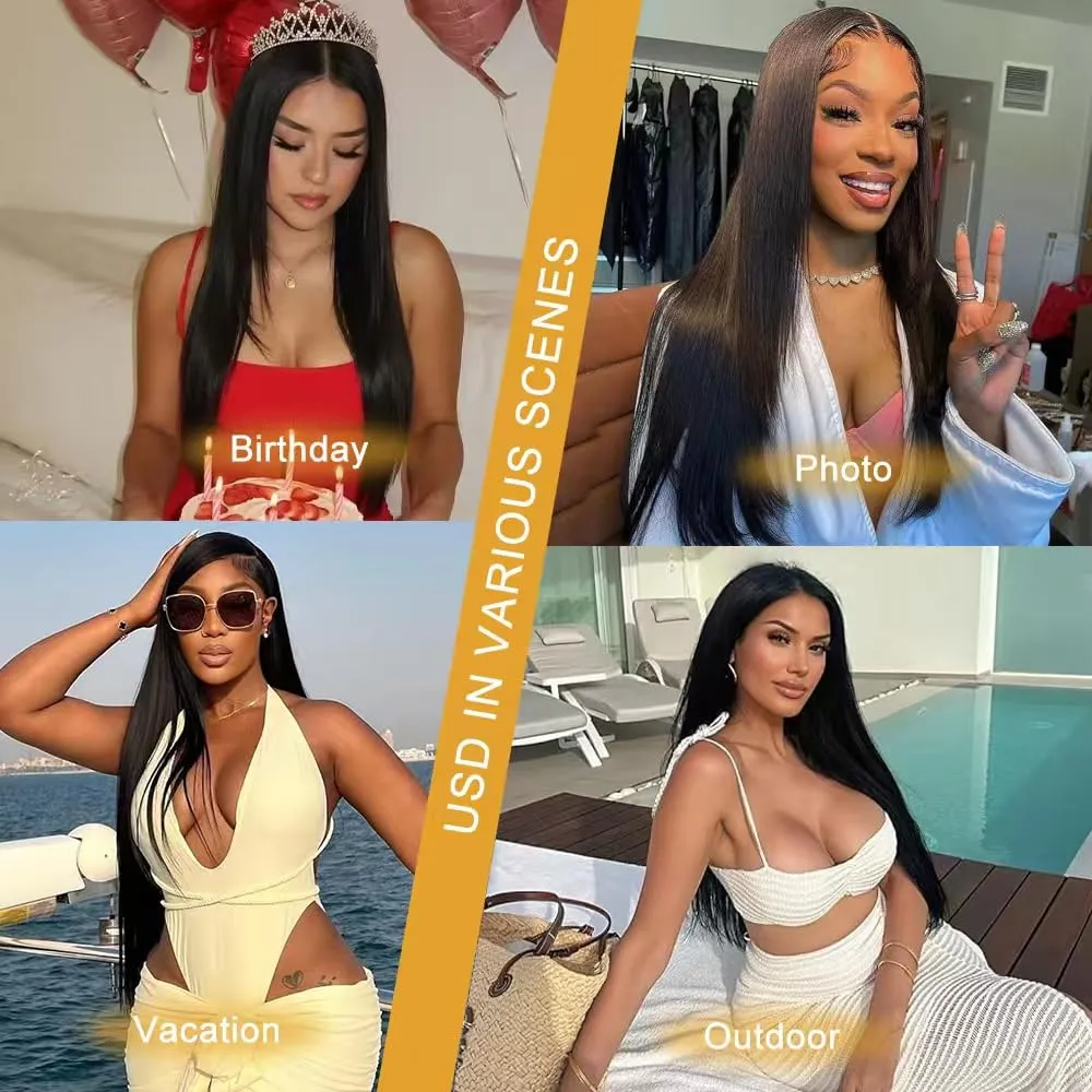 Straight Lace Front Wigs Human Hair 13x6 Lace Front Wigs Human Hair Pre Plucked 200 Density Glueless Straight HD Lace Frontal Wigs Real Hair Pre Plucked With Baby Hair Natural Black 32 Inch