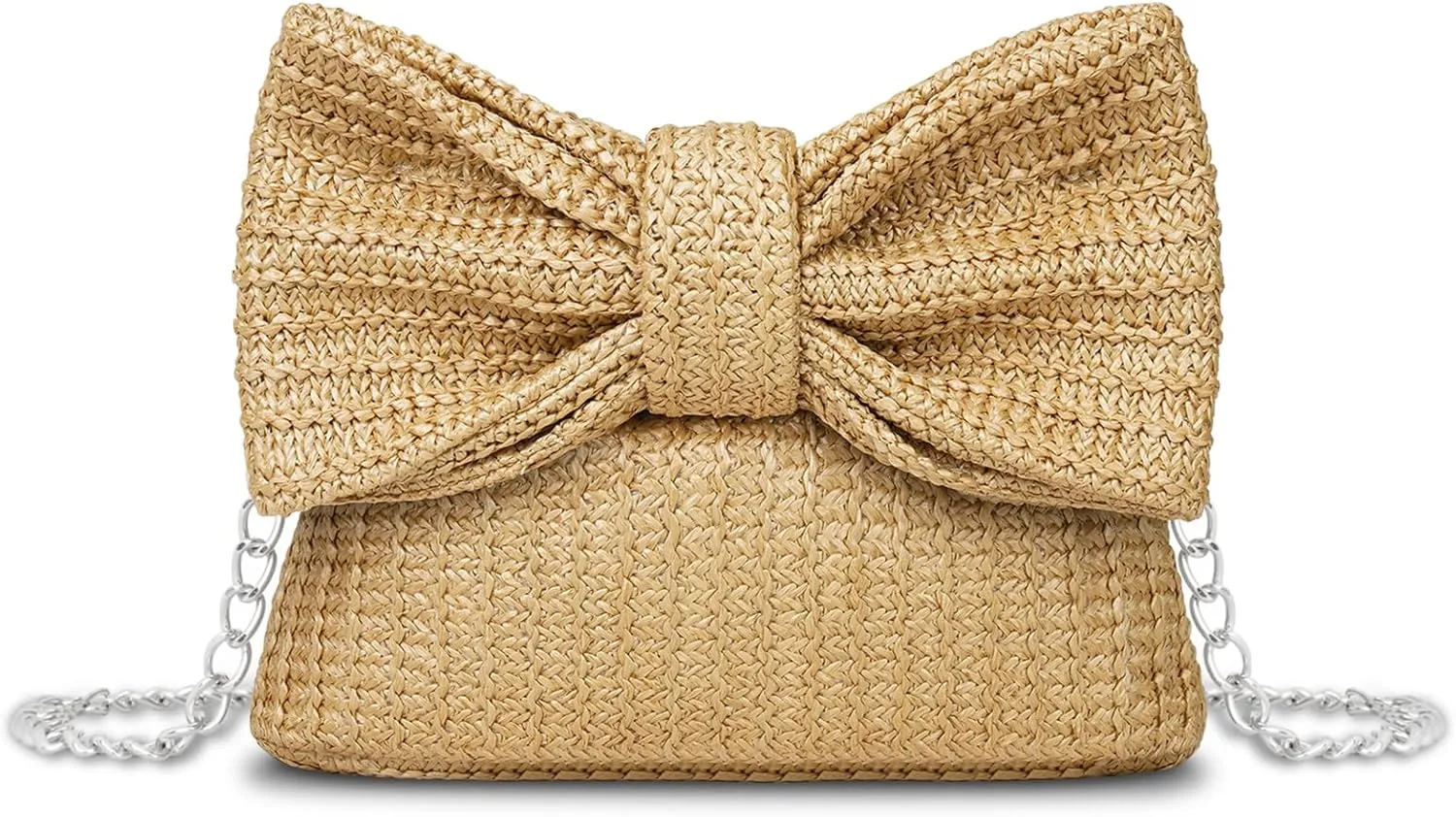 Straw Clutch Purse with Big Bow Handle Bag Summer Straw Handbag Beach Tote Woven Evening Bag for Parties, Wedding,Travel
