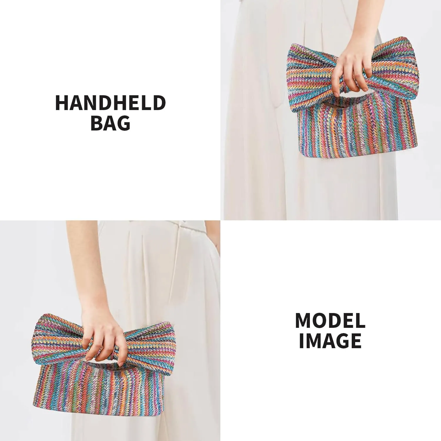 Straw Clutch Purse with Big Bow Handle Bag Summer Straw Handbag Beach Tote Woven Evening Bag for Parties, Wedding,Travel