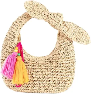 Straw Clutch Purse with Bow Top Handle Bag Summer Straw Handbag Beach Woven Evening Bag for Parties Wedding Travel