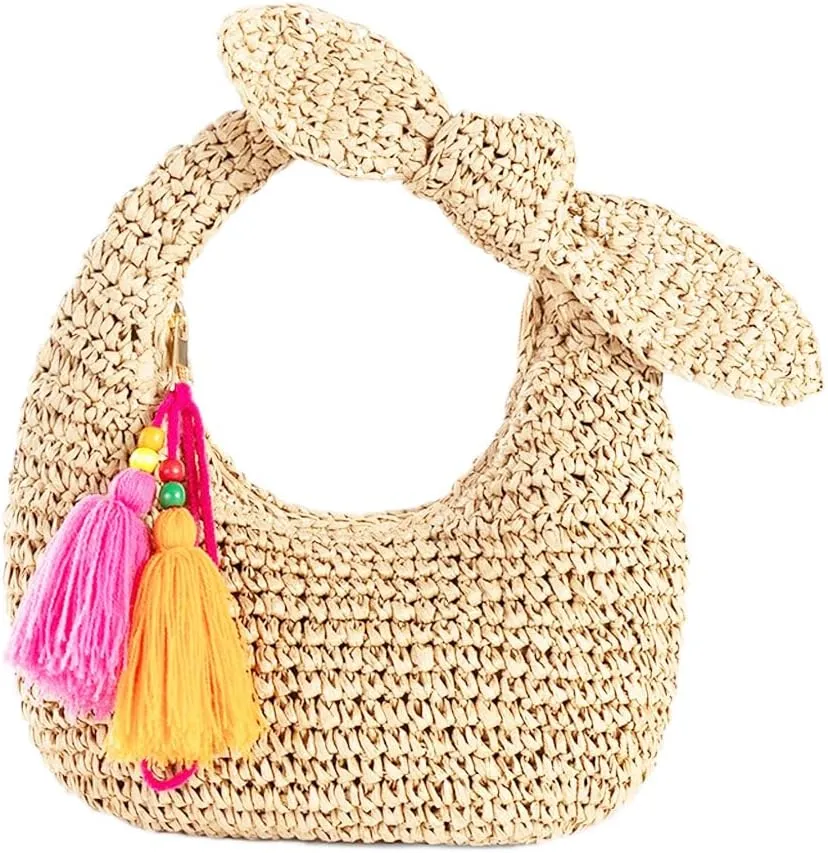 Straw Clutch Purse with Bow Top Handle Bag Summer Straw Handbag Beach Woven Evening Bag for Parties Wedding Travel