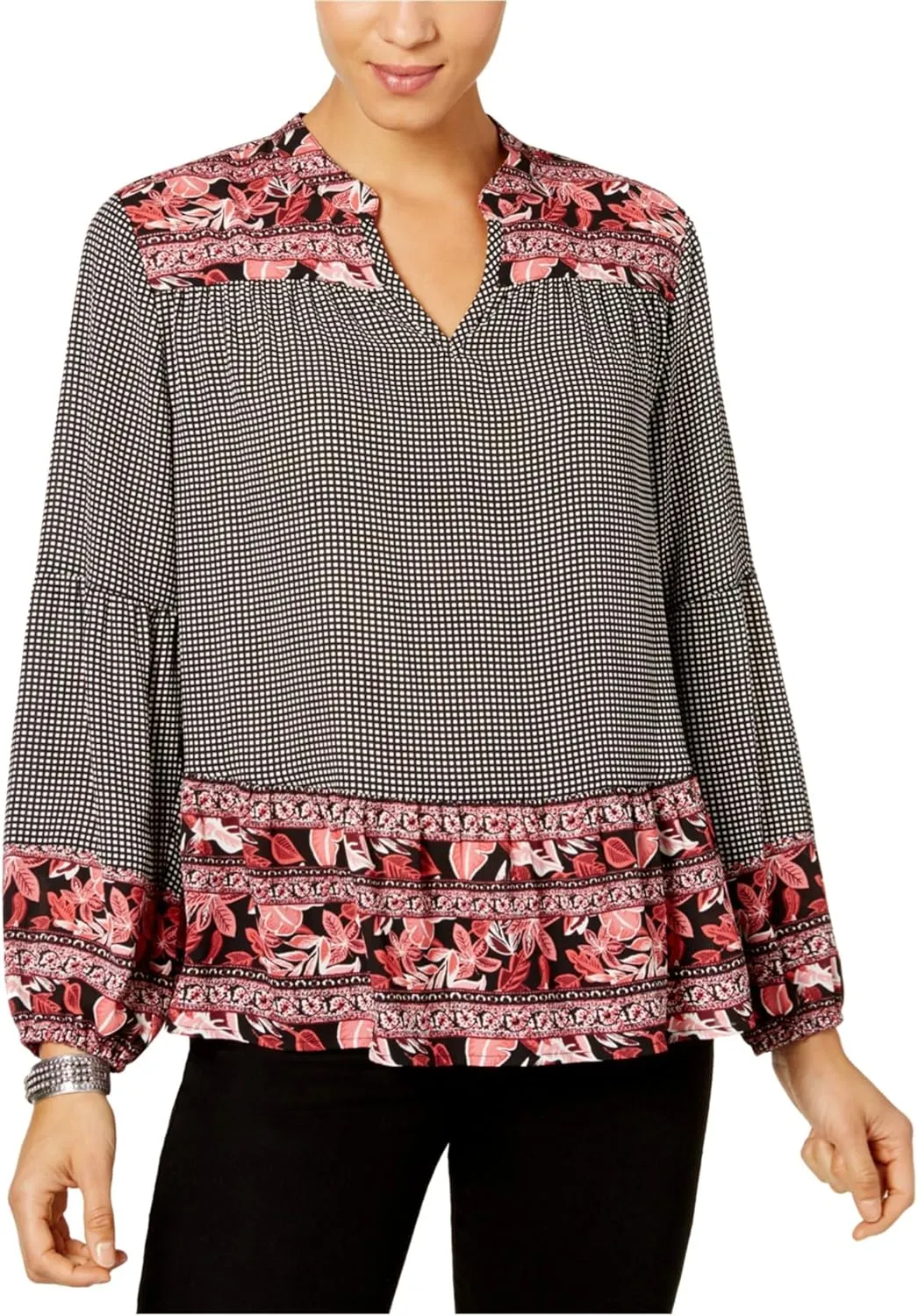 Style Co Mixed-Print Top Daytrip Gingham XL