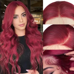 SUKRI 99j Burgundy Lace Front Wigs 13X4 Synthetic Red Burgundy Wig Long Wavy Hair with Baby Hair Pre Plucked Glueless Wigs for Women Natural Daily Use(26 Inch)