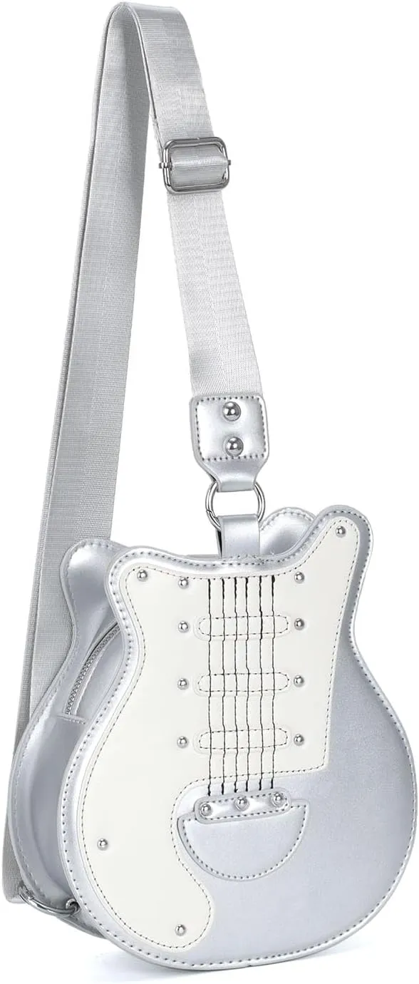 SUKUTU Guitar Shaped Shoulder Bag for Women Rivet Creative Crossbody Handbag Music Crossbody Tote