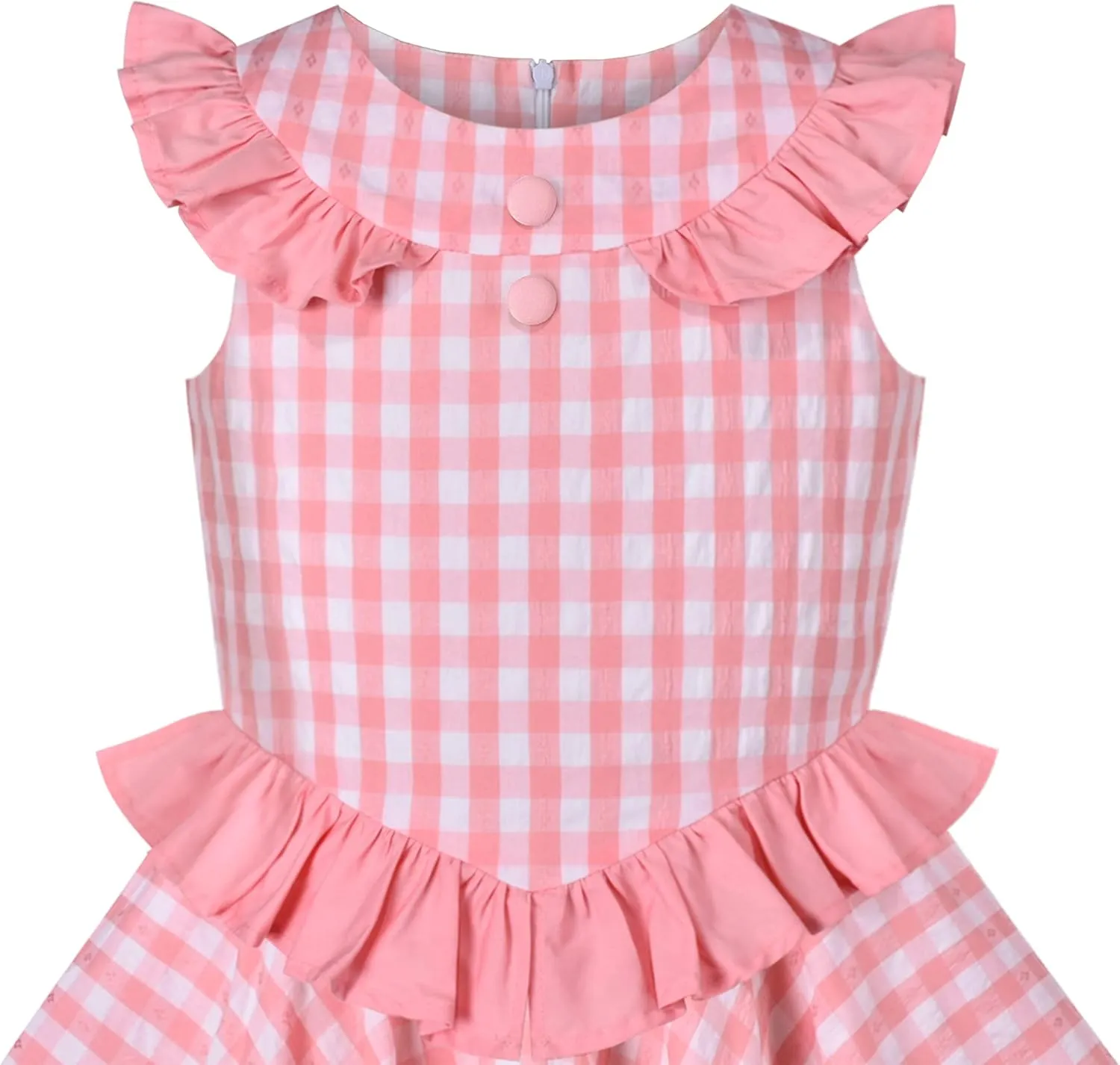 Sunny Fashion Girls Dress O-Neck Backless Smocked Embroidery Ruffle Vintage Sleeveless