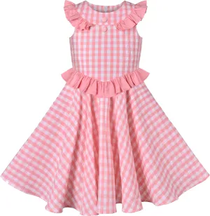 Sunny Fashion Girls Dress O-Neck Backless Smocked Embroidery Ruffle Vintage Sleeveless