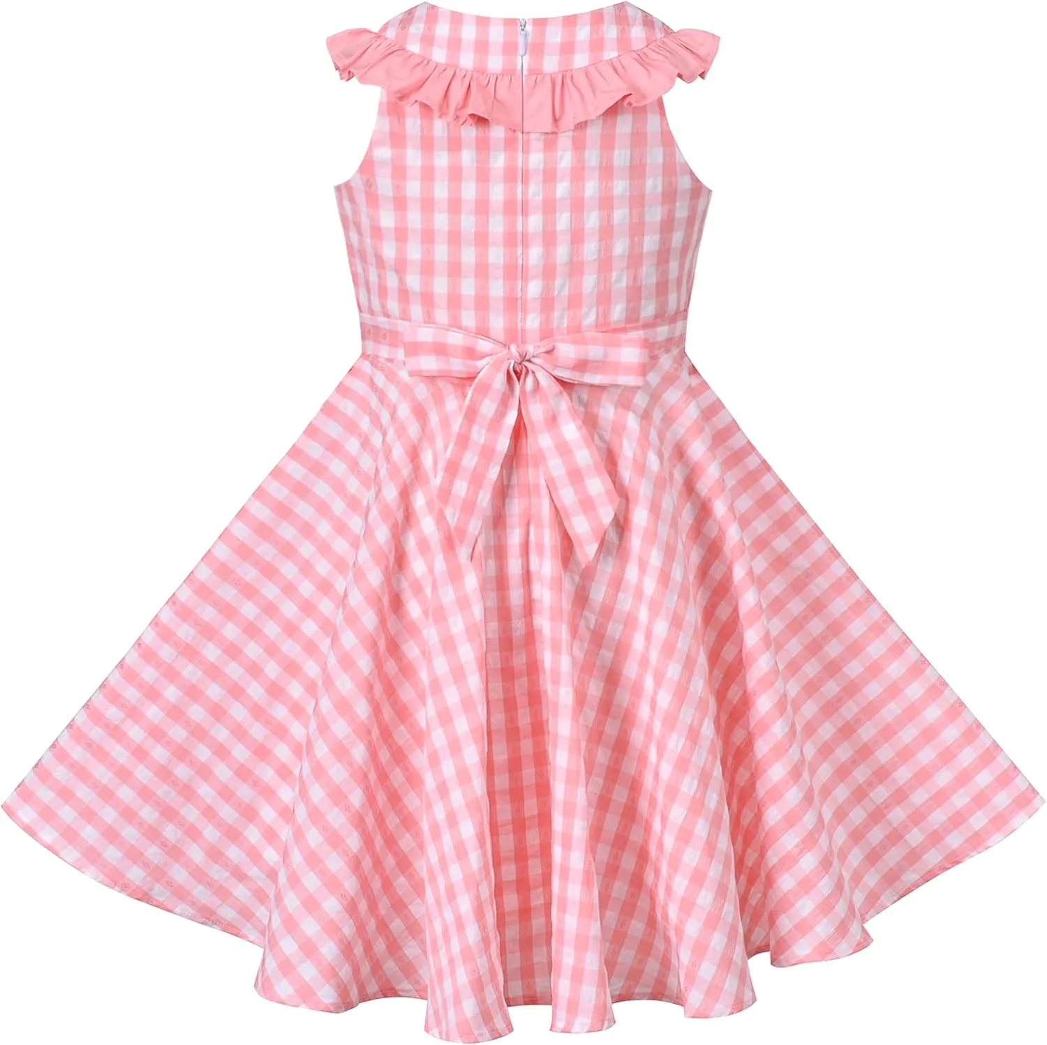Sunny Fashion Girls Dress O-Neck Backless Smocked Embroidery Ruffle Vintage Sleeveless