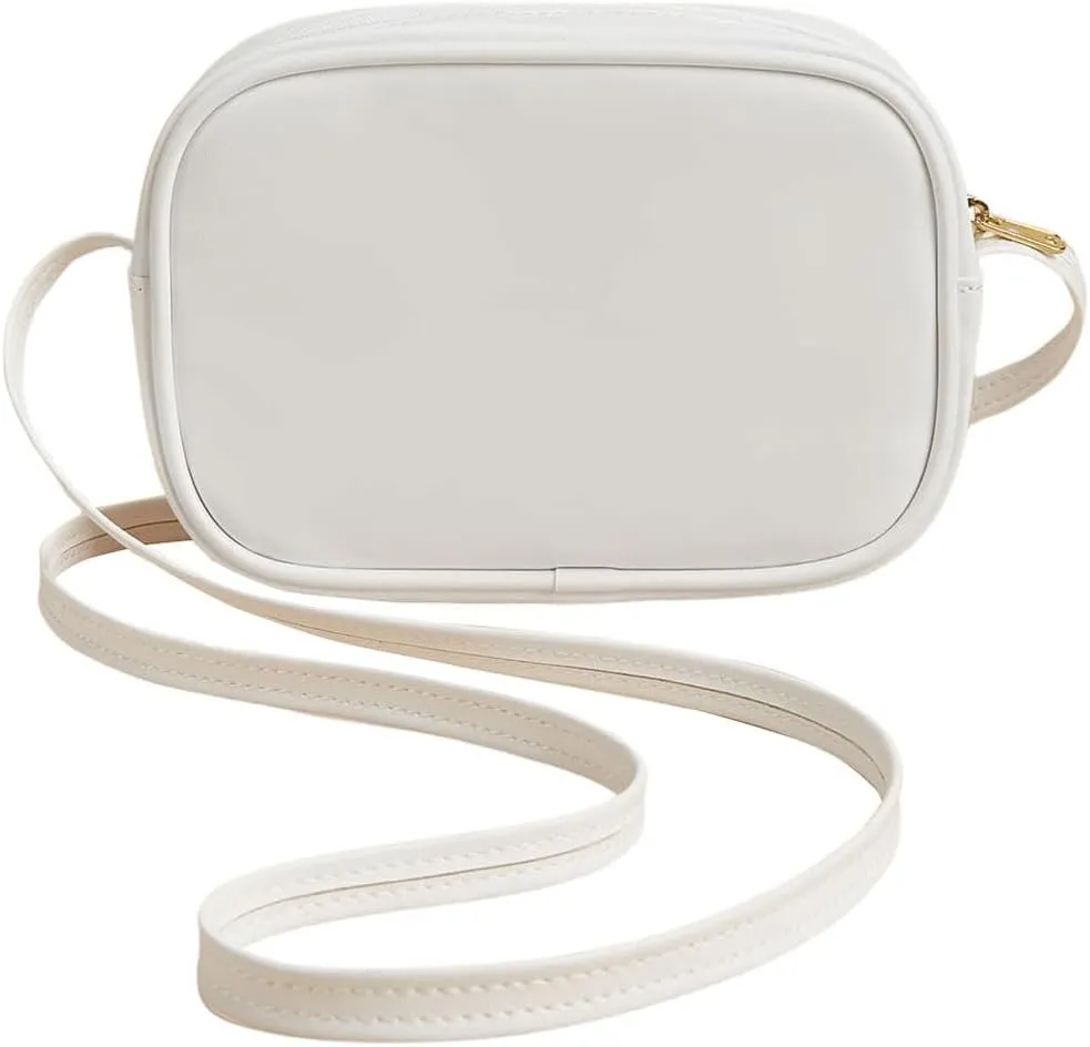 SweatyRocks Girl's PU Leather Zipper Crossbody Bag Butterfly Decor Solid Shoulder Bag Mini Square Bag White One-Size