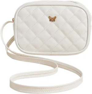 SweatyRocks Girl's PU Leather Zipper Crossbody Bag Butterfly Decor Solid Shoulder Bag Mini Square Bag White One-Size