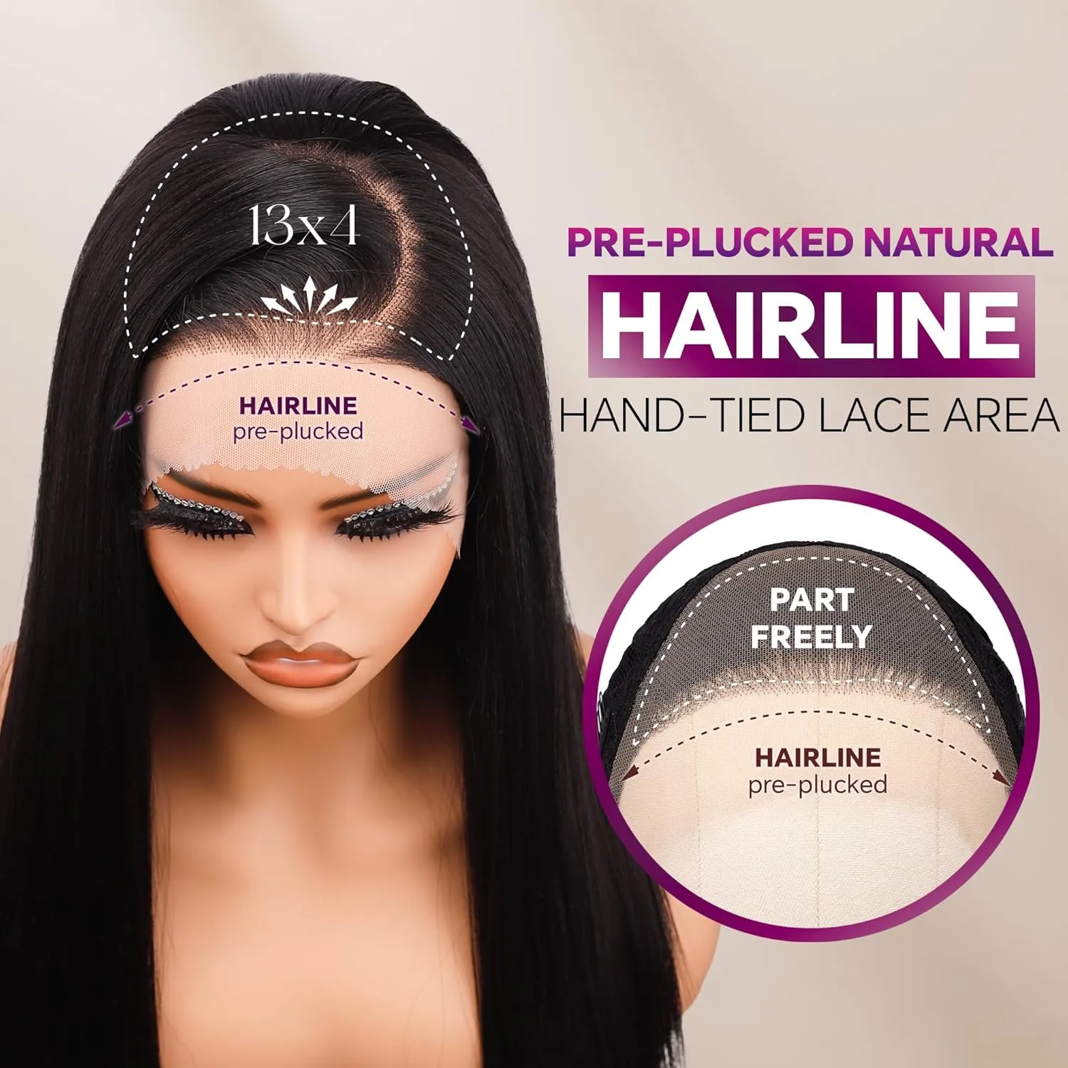 Synthetic Lace Front Wig, 13x4 Hd Lace Wigs Pre Plucked Long Straight Glueless Natural Black Wigs For Black Women 26inch Ready to Wear Wig With Baby Hair