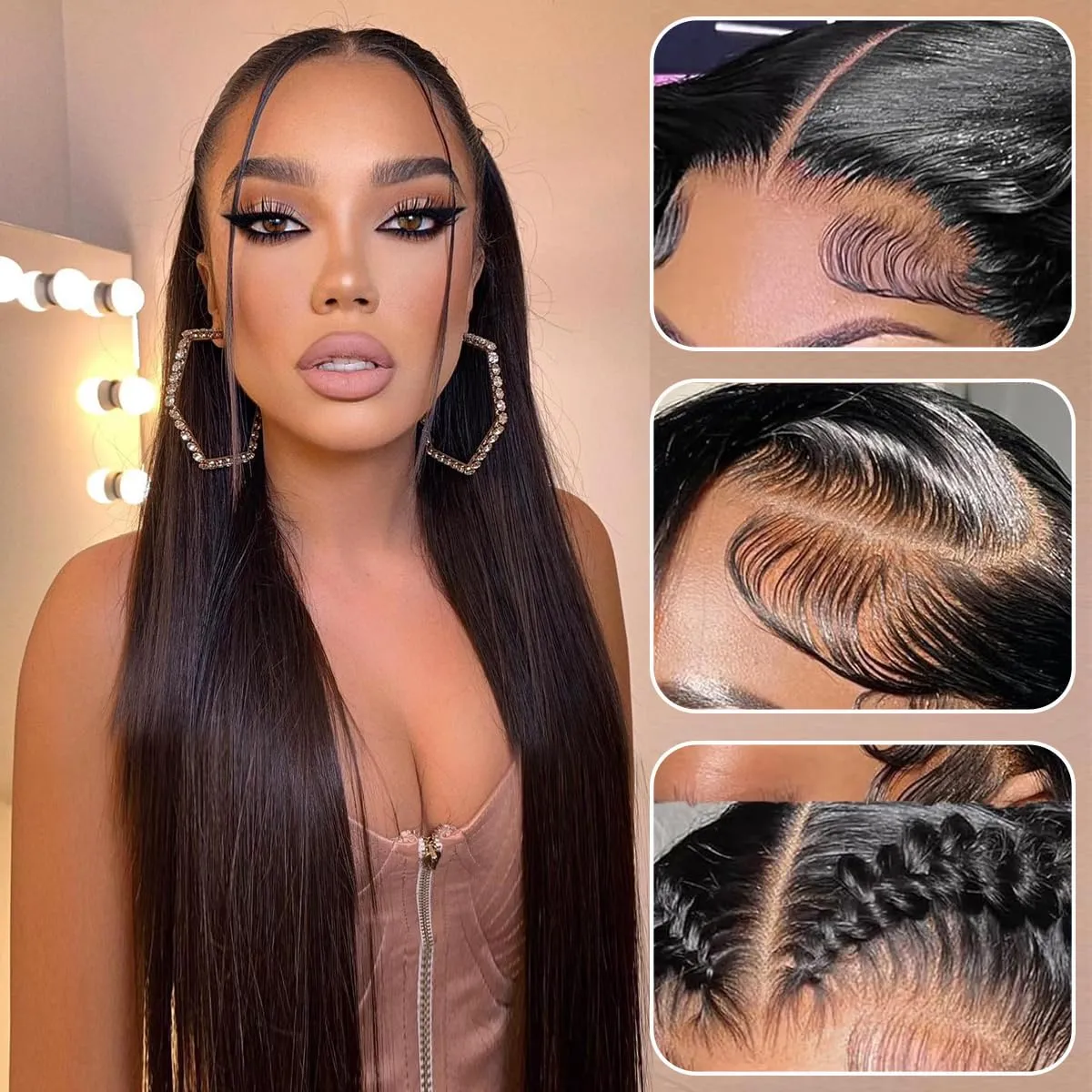Synthetic Lace Front Wig 30inch Straight Synthetic Wig 13x4 HD Lace Long Straight Lace Front Wig Glueless for Women Pre Plucked with Baby Hair Heat Resistant Glueless Black Wig for Daily Use(2#)