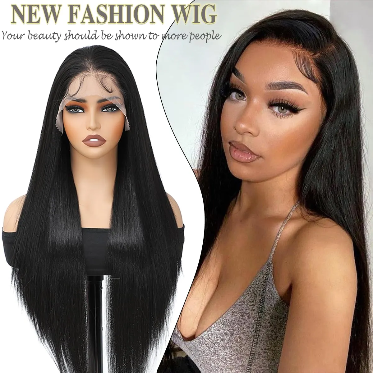 Synthetic Lace Front Wig 30inch Straight Synthetic Wig 13x4 HD Lace Long Straight Lace Front Wig Glueless for Women Pre Plucked with Baby Hair Heat Resistant Glueless Black Wig for Daily Use(2#)