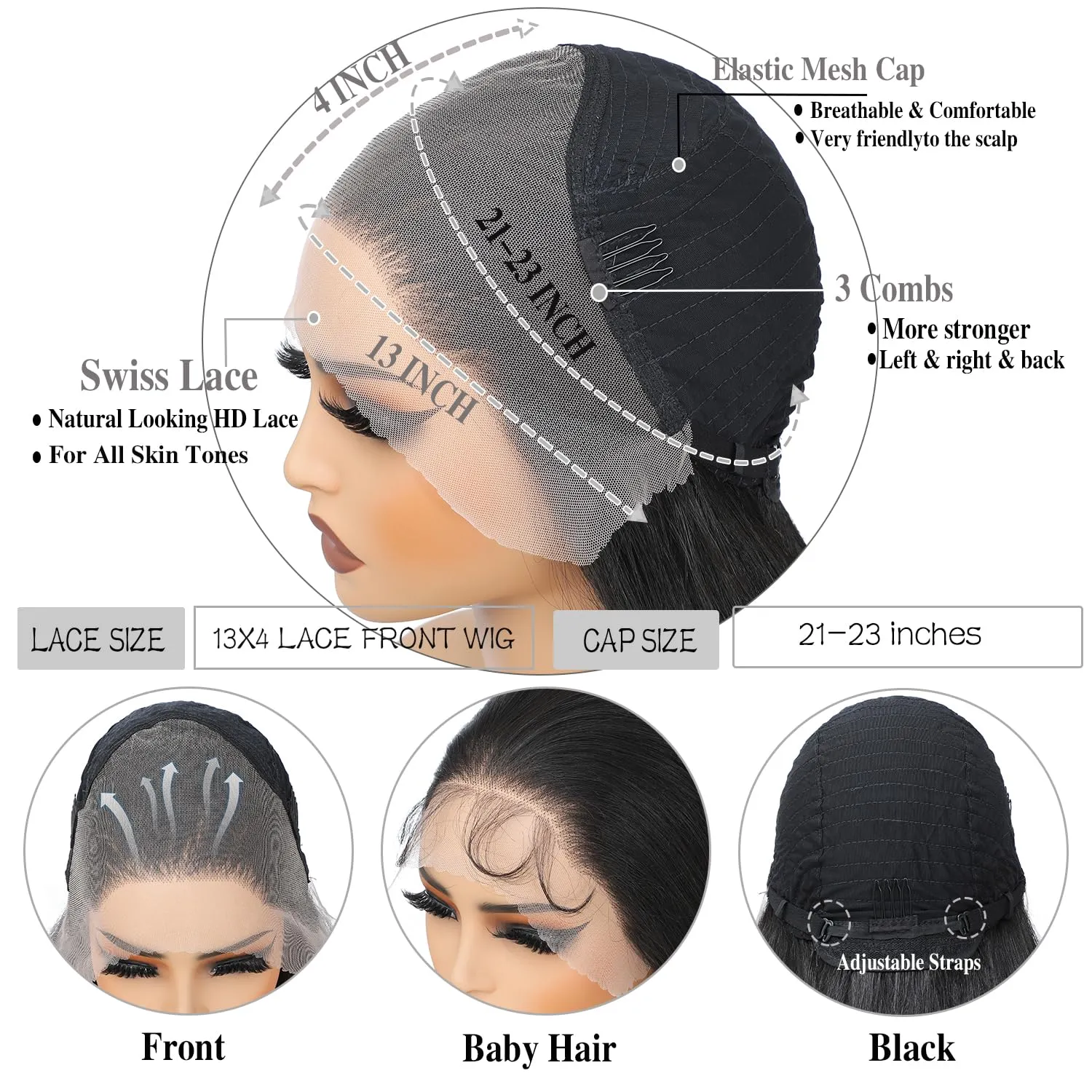 Synthetic Lace Front Wig 30inch Straight Synthetic Wig 13x4 HD Lace Long Straight Lace Front Wig Glueless for Women Pre Plucked with Baby Hair Heat Resistant Glueless Black Wig for Daily Use(2#)